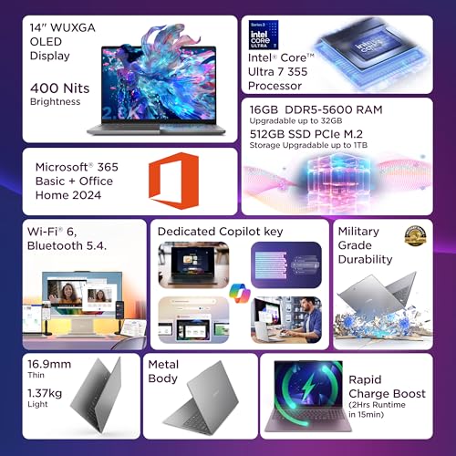 Lenovo IdeaPad Slim 5 Intel Core Ultra 7 355 Next-Gen AI PC (16GB RAM/512GB SSD/14 (35.5cm)/WUXGA OLED/Copilot+ PC/Windows 11/M 2 Year Onsite Warranty + Accidental Damage Protection