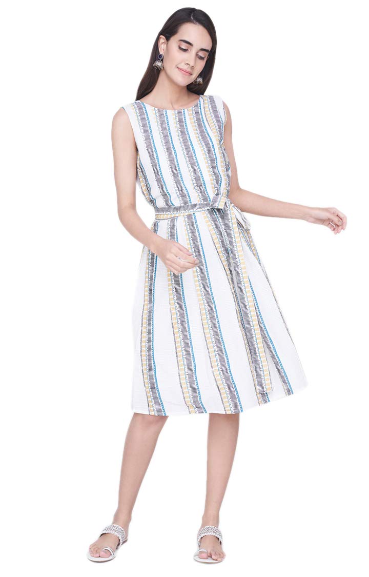 global desi Women's Cotton a-line Dress (SS19GU021DRCYD_Off White_XS)