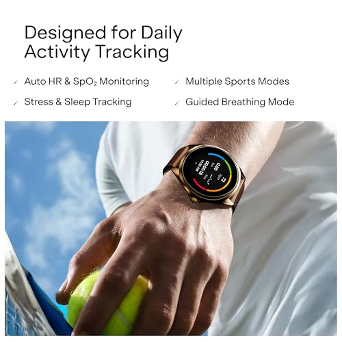 boAt Ultima Aeris 1.43" AMOLED Display, 1000 nits Brightness, Ultra Slim 8mm Metal Build, IP68, Auto HR & SpO2 Monitoring, Sleep & Stress Tracking, Stylish Smartwatch for Men & Women(Tan Brown)