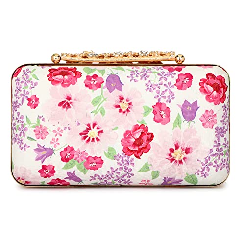 TOOBA Handicraft Beautiful Flower Box Clutch Bag Purse for Bridal, Casual, Wedding Bag for Women & Girls (White Flower)