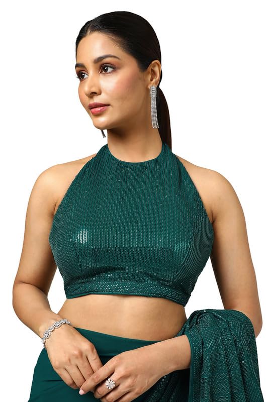 Soch Womens Teal Georgette Embellished Saree With Sequins