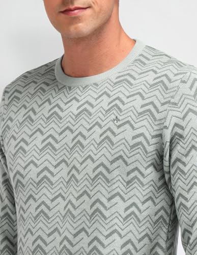 Arrow Mens Green Printed Crew Neck Long SleeveCasual CottonRegular Fit Sweater (ARAISW4000_Green_XL)