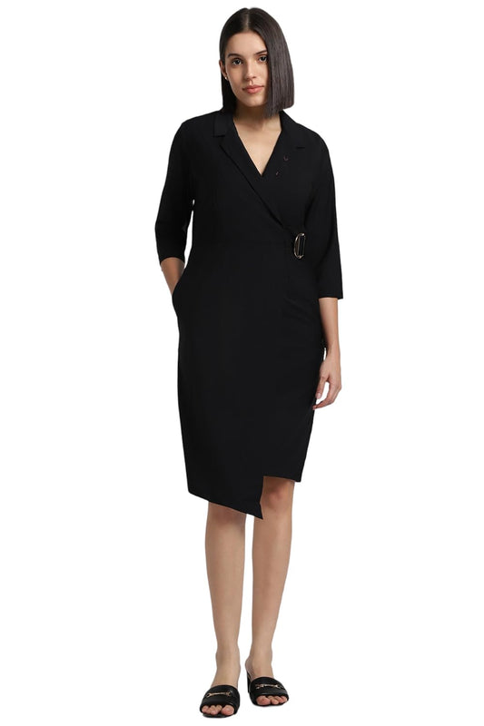 Allen Solly Women's Wool Blend Modern Knee Length Dress (AHDRWRGFT79258_Black
