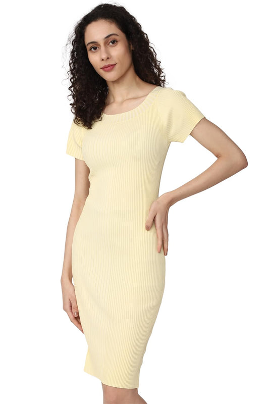 Van Heusen Women's Viscose Asymmetrical Knee-Length Dress (VWFDFRGH492655_Yellow