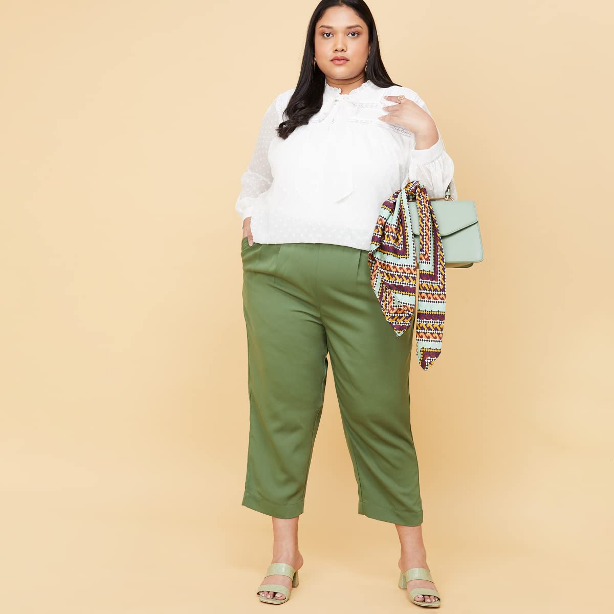 Max Plus Size Women Textured Tie-Up Neck Top (PWVN2509_Ivory2 6XL)