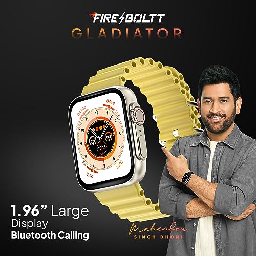 Fire-Boltt Gladiator 1.96" Biggest Display Smart Watch with Bluetooth Calling, Voice Assistant &123 Sports Modes, 8 Unique UI Interactions, SpO2, 24/7 Heart Rate Tracking (Yellow)