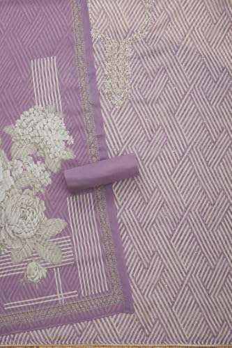 Soch Womens Lavender Organza Shimmer Geometric Print Unstitch Dress Material With Zari