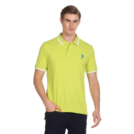 U.S. POLO ASSN. Men's Tipped Collar Pure Cotton Slim Fit Polo Shirt (USTSHS1541_Lt. Green_Lt. Green_S)