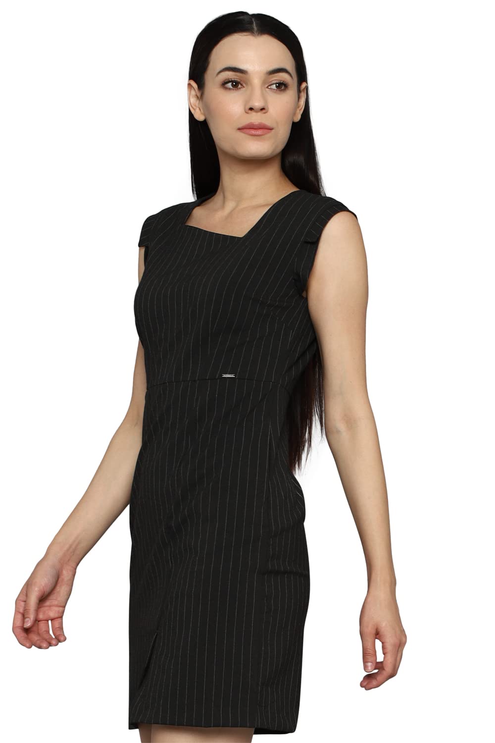 Allen Solly Women's Polyester Blend Sheath Above The Knee Dress (AHDRWRGFL33858_Black_XL)