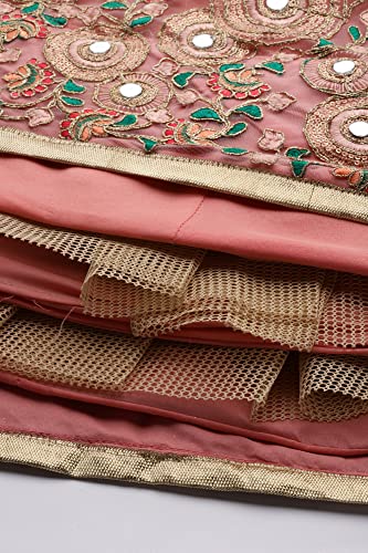 Divine Exim Women's Net Semi Stitched Lehenga Choli with Dupatta | Real Mirror with Embroidery Pattern | Traditional, Wedding, Ethnic Wear Lehenga (Pink)