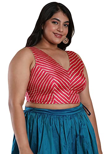 SALWAR STUDIO Women's Pink Silk Blend Readymade Saree Blouse-PLSSB00027-PINK