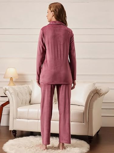 Clovia Women's Velour Button Down Shirt & Pyjama Set (LSW774R22_Pink_S)