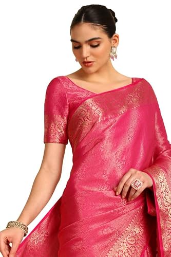 Soch Womens Fuchsia Ethnic Motifs Woven Design Zari Silk Blend Saree