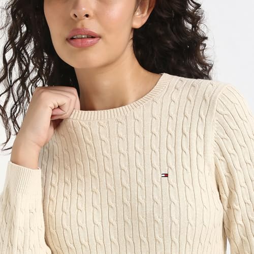 Tommy Hilfiger Women's Cotton Round Neck Sweater (S25HWSW029 Beige