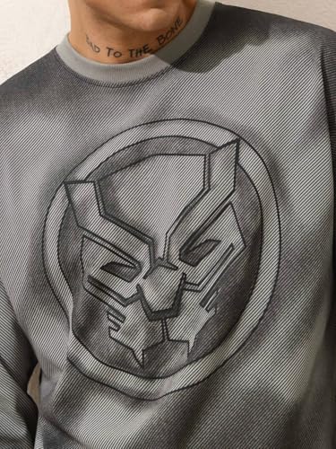 The Souled Store Black Panther: Claws Men and Boys Long Sleeve Round Neck Grey Graphic Printed Casual Lightweight Drop Shoulder Streetwear Trendy Oversized Full Sleeve T-Shirts