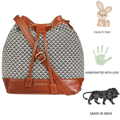 HAMELIN Women's Vegan Leather Bucket Bag | Handcrafted Sling Bag, Big Casual Bag | Stylish Travel Purse Handbag | Bucket Sling Hand Bag | Rakhi gift for Sister | Casual Purse (Orca)