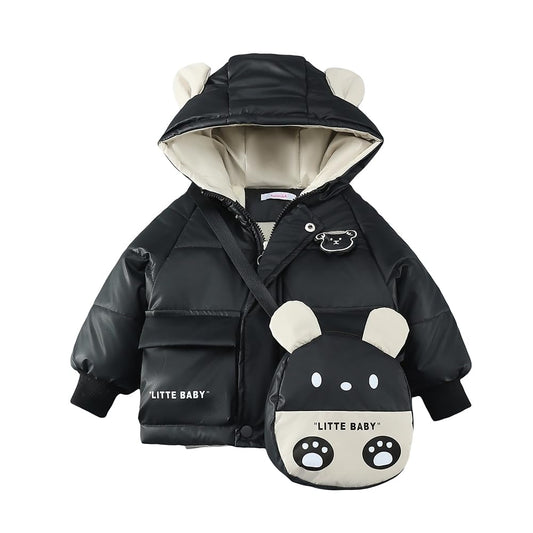 Hopscotch Boys Full Sleeves Black Bear Ear Hood Puffer Jacket For Ages (3-4 Years)