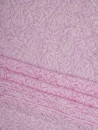 Ada Hand Embroidered Lucknowi Chikankari Unstitched Georgette Dress Material Suit Piece with Dupatta for Women 01A878921 Pink
