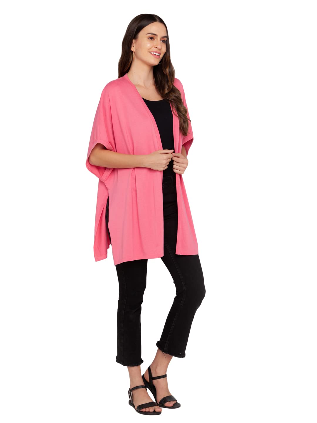 Zink London Pink Solid Women's Shrug