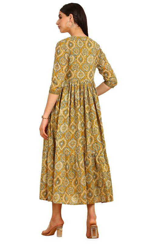 Soch Womens Mustard Tiered Cotton Dress with Jacket