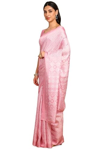 Soch Womens Pink Art Silk Geometric Print Saree