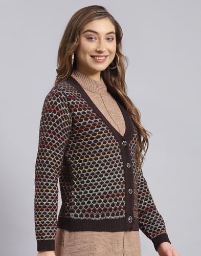 Monte Carlo Womens Woolen Blend Self Design Sweater (1239713Vn-1-38, Coffee, L)