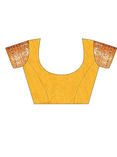 Satrani Women's Georgette Printed & Embroidery Lace Saree with Unstitched Blouse Piece (3463S236N_Yellow)
