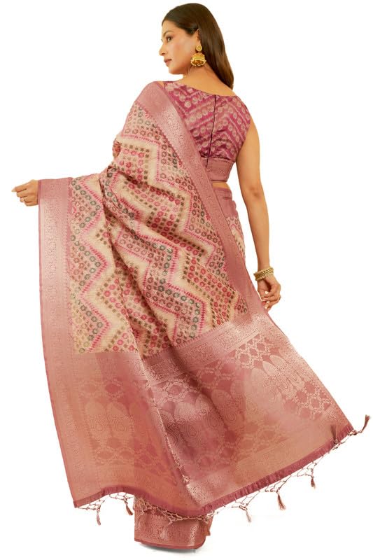 Soch Womens Blush Pink Zari Woven Chanderi Jacquard Saree