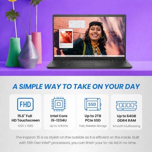 Dell Inspiron 15.6" FHD Touchscreen Laptop | 13th Intel i5 (Up to 4.6GHz) | 16GB DDR5 RAM | 512GB SSD | WiFi 6 | HDMI | SD Card Reader | Win 11 | Webcam | Business Laptop for Work, Study & Home Office
