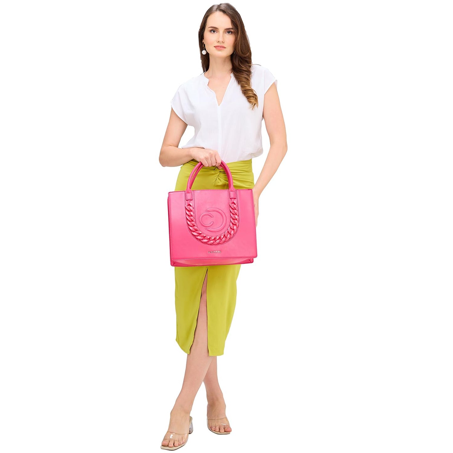 Caprese Roxana Tote Bag, Medium-Pink | Stylish Handbag for Women | Spacious, Versatile Office & Daily Essentials Tote | Top Zip Closure