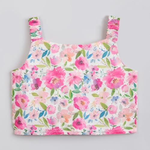 Hopscotch Girls Sleeveless Pink Floral Print Skirt Set For Ages (4-5 Years)