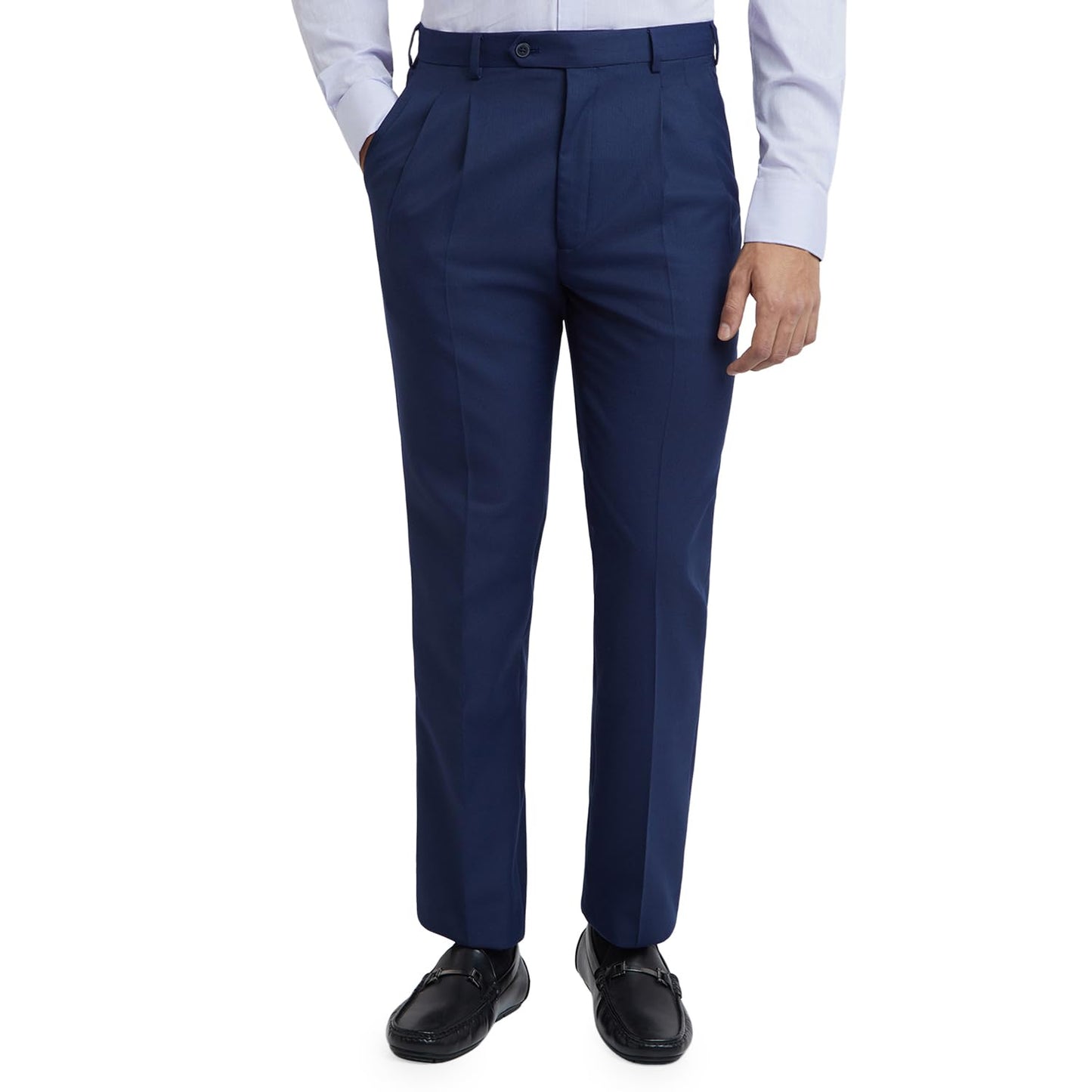 Raymond Men's Mid Rise Structure Pattern Classic Fit Polyester Blend Double Pleat Formal Trouser (Size: 34)-RMTA04880-B7 Dark Blue