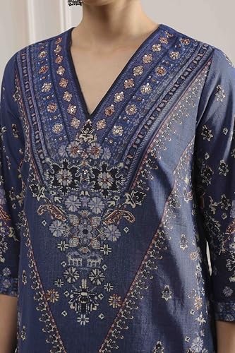 Biba Women's Cotton Kurta Set (SKDVINWIN30551AW25BLU_Blue