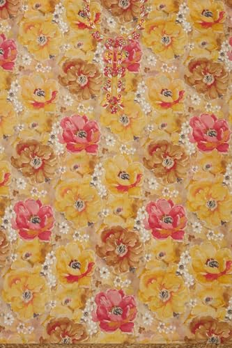 Soch Womens Yellow Jam Cotton Floral Print Unstitch Dress Material With Thread Work
