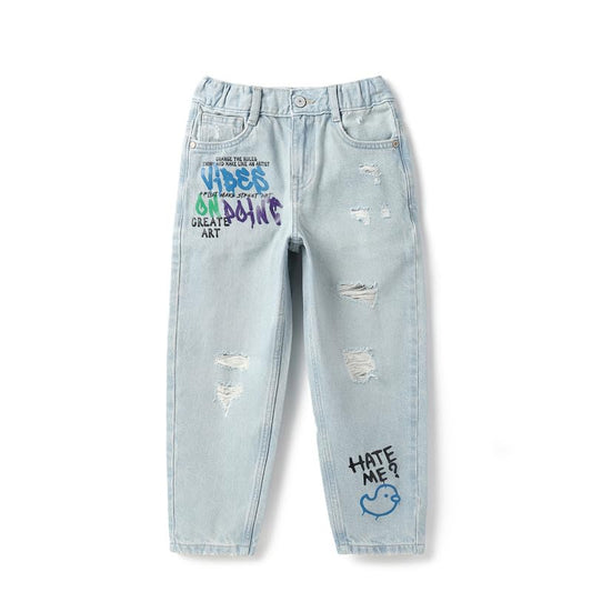 United Colors of Benetton Solid Slouchy Fit Grafitti Vibe Denim Jeans