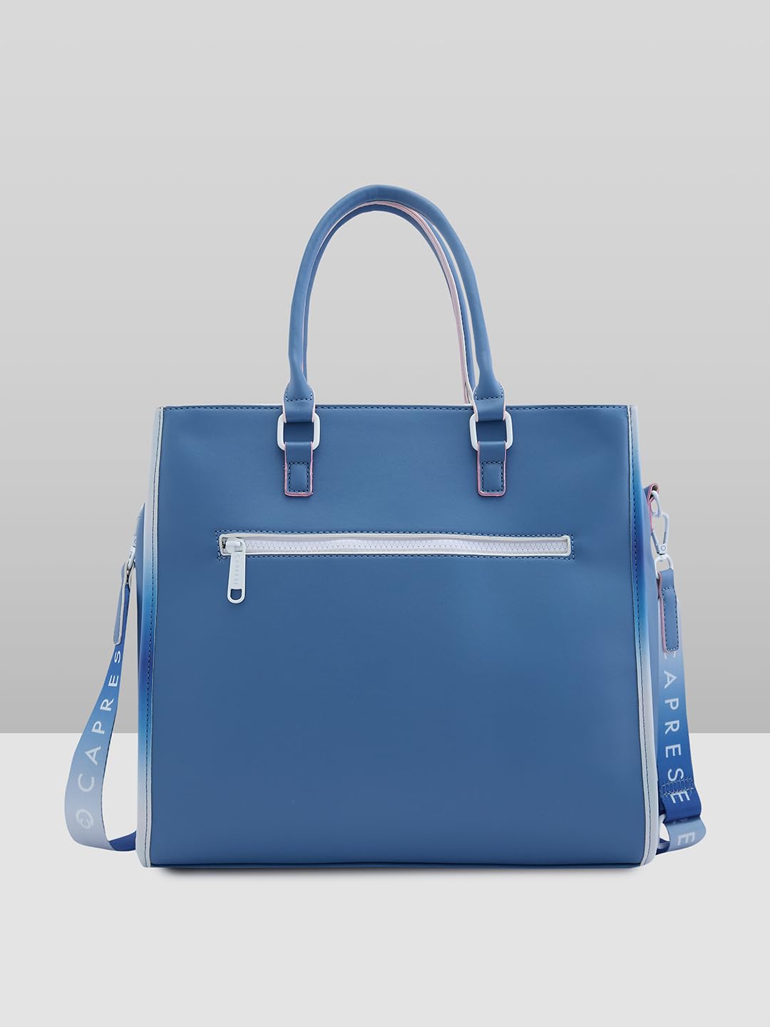 Caprese Vivian Tote Medium Blue Bag for Women|Adjustable & Detachable, Stylish, Durable, Multi-Compartment Design for Work, Travel, Shopping with Back Zip| Large Capacity, Comfortable Straps.