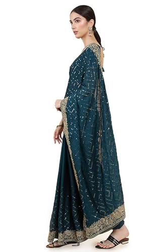 Soch Women Turquoise Solid Saree