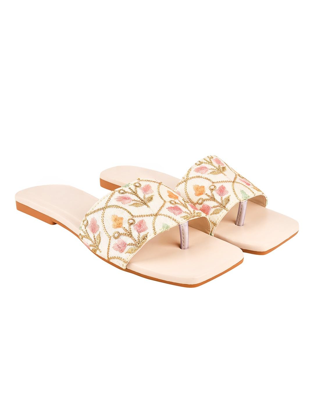 GLEMATOZ Embroidered Ethnic Cream Flats for Women & Girls Casual & Festive Comfortable Casual Stylish Summer & Party Footwear EU36