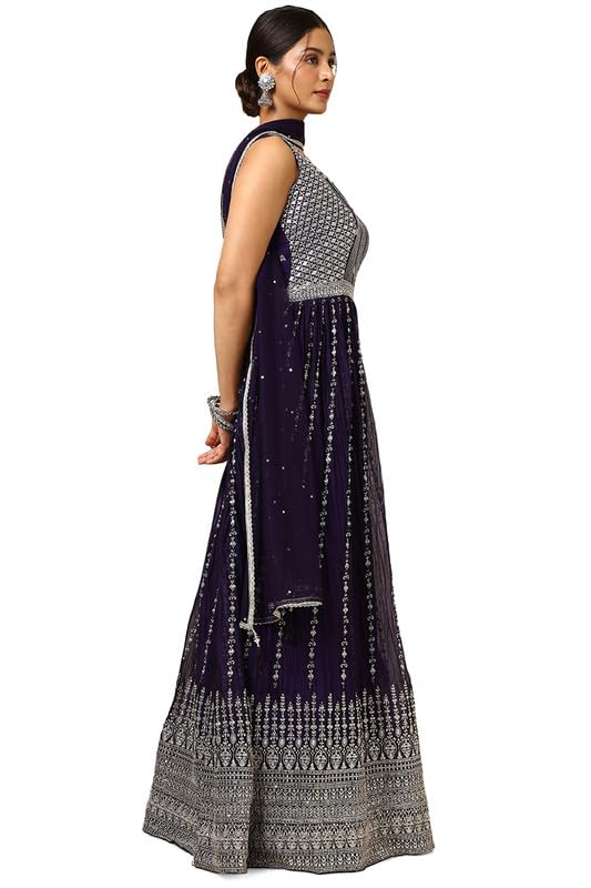 Soch Womens Purple Georgette Blend Embroidered Gown with Sequins