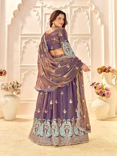 PURVAJA Women's Purple Fendi Silk Semi-Stitched Lehenga choli (LC369-Free Size)