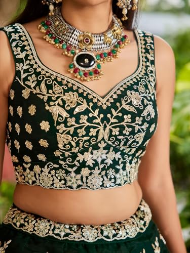 Zeel Clothing Women's Zari Sequins Embroidered Work Rangoli Silk Lehenga Choli With Dupatta (5139-Green-Women-Lehenga-Choli; Free size)