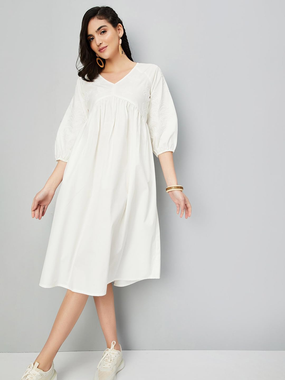 Max Women's Cotton Classic Midi Dress (Off White)