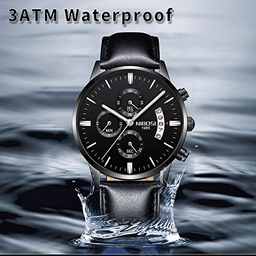 NIBOSI Watches Men Sport Quartz Watches Waterproof Chronograph Wrist Watch Gift Three-Eye 6-Pin Solid Leather Belt Watch | Gift for Men for Birthday and Rakhi (L-BBS)