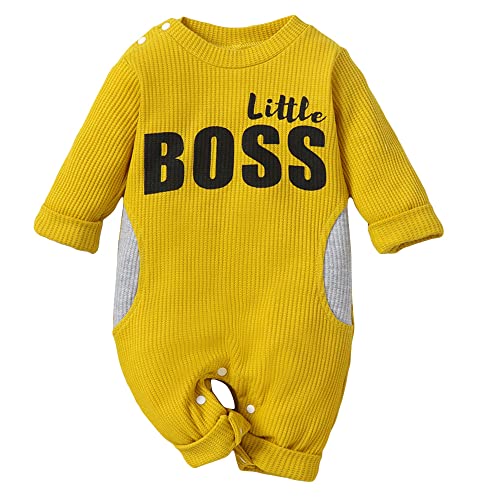 Hopscotch Boys Text Print Full-Sleeve Bodysuit In Yellow Color for Ages 0-3 Months