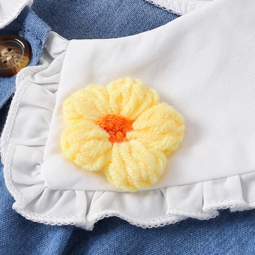 Hopscotch Girls Blue Full Sleeves Floral Applique Denim Casual Dress for Age (4-5 Years)