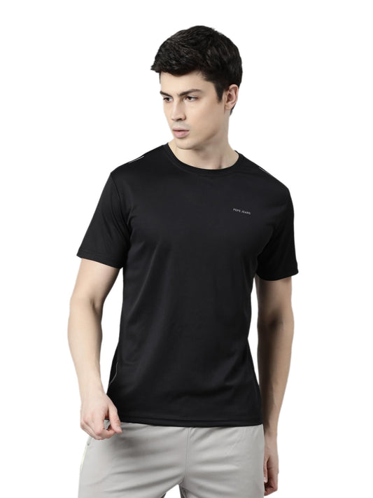 Pepe Jeans Men's Solid Regular Fit T-Shirt (PPTS01_Black