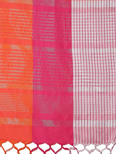 SAREE MALL Women's Pink Cotton Blend Checkered Printed Saree With Unstitched Blouse (RITA4504_GIF)