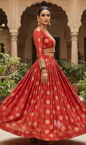 Vaishali Ethnic Women's Red Printed Anarkali Dress with Embroidered Border
