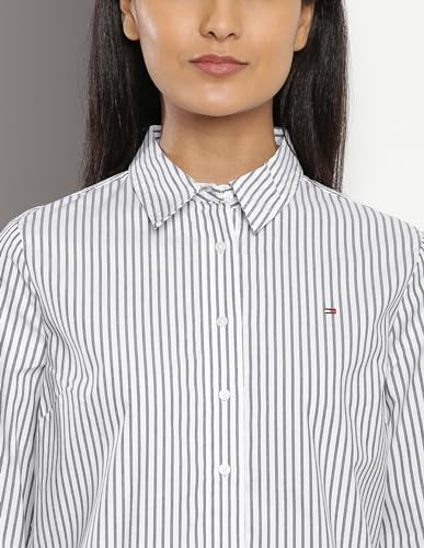 Tommy Hilfiger Navy Blue Cotton Stripes Shirt Collar Full Sleeves Relaxed Fit Women Shirt (F23HWWT016) Size-XXL