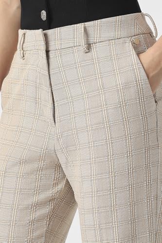 Women Beige Check Formal Trousers